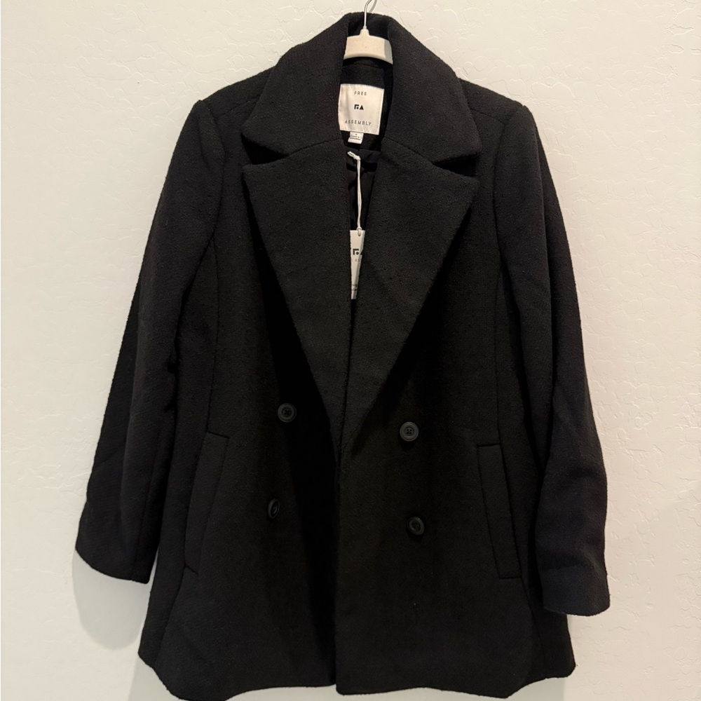 Free Assembly Classic Button Up Black Pea Coat NWT